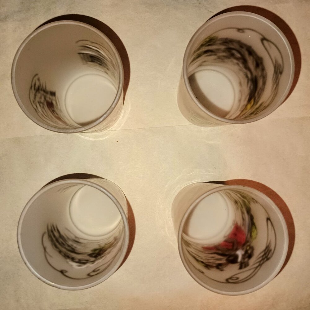 Set of 4 1950s Currier & Ives Scenic Frosted Drinking Tumblers Glasses